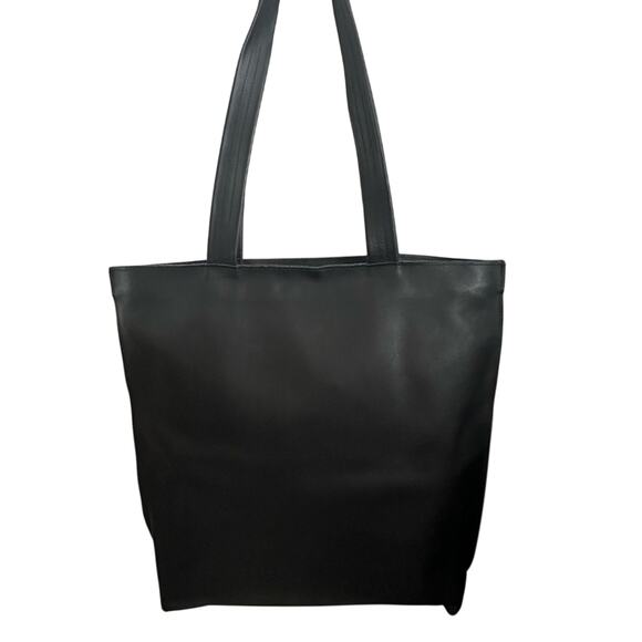 Mayko Leather Tote Bag NEW Black 2 Shoulder Handles Zipper Closure Pocket Inside - Picture 3 of 13